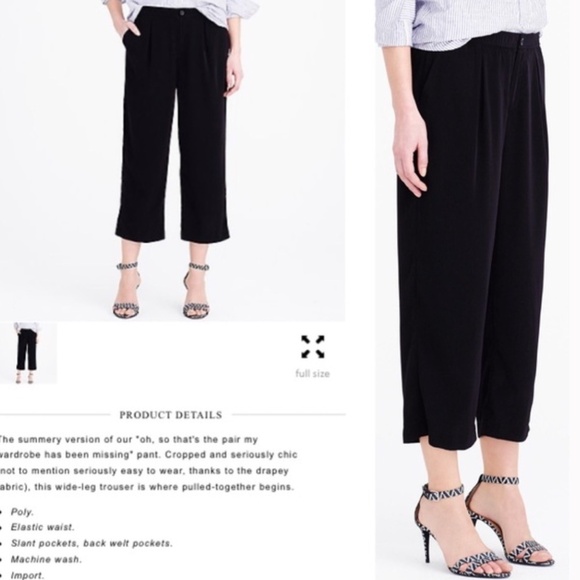 J. Crew Black Drapey Patio Pant Wide Leg Cropped Culotte Silky Feel - Size 4 - Picture 14 of 14